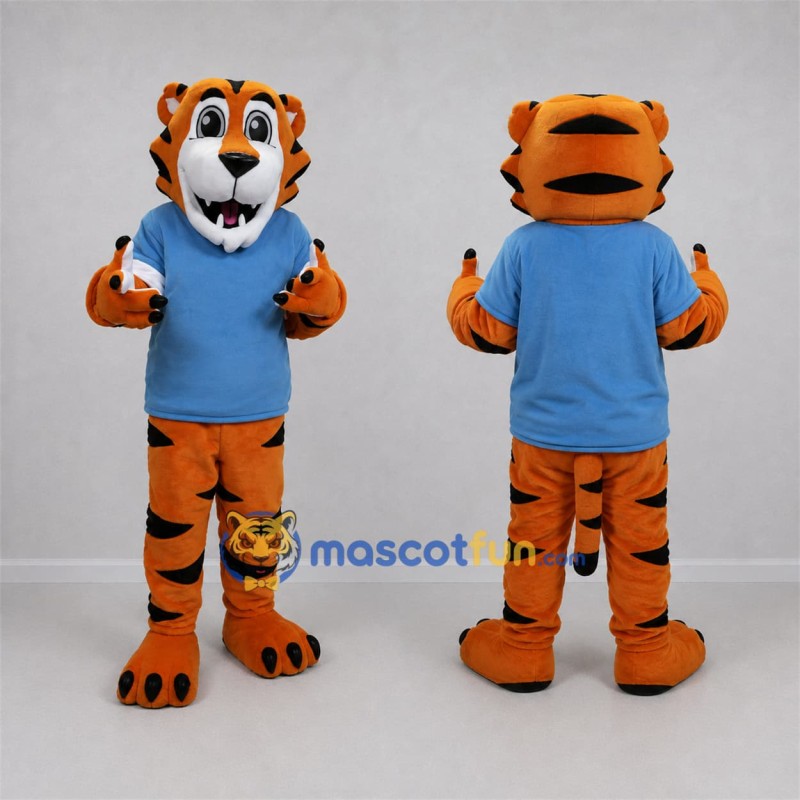 Custom Orange and Blue Tiger Mascot Costume Adult Full Body Suit for Sports Events Custom Orange and Blue Tiger Mascot Costume Adult Full Body Suit for Sports Events