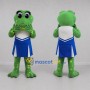 Custom Green and Blue Cheerleader Frog Mascot Costume Adult Full Body Suit for Sports Events