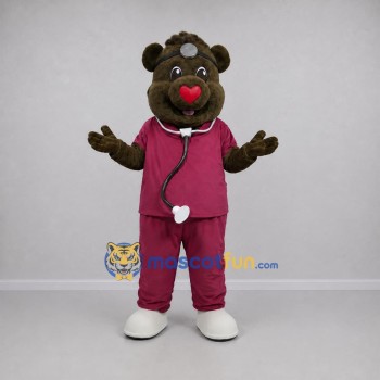 Custom Brown and Burgundy Doctor Bear Mascot Costume Adult Full Body Suit for Health Events Custom Brown and Burgundy Doctor Bear Mascot Costume Adult Full Body Suit for Health Events