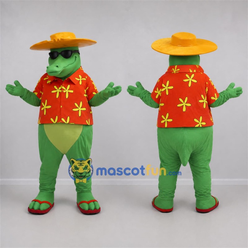 Custom Green and Orange Crocodile Mascot Costume Adult Full Body Suit for Summer Events Custom Green and Orange Crocodile Mascot Costume Adult Full Body Suit for Summer Events