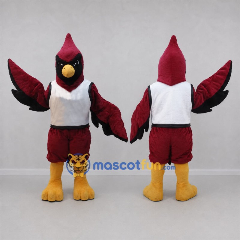 Custom Burgundy and Black Cardinal Bird Mascot Costume Adult Full Body Suit for Sports Events