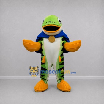 Custom Green and Orange Superhero Fish Mascot Costume Adult Full Body Suit for Ocean Events Custom Green and Orange Superhero Fish Mascot Costume Adult Full Body Suit for Ocean Events