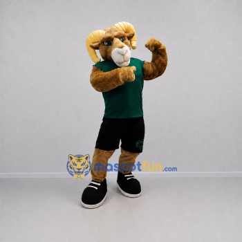 Custom Tan and Green Ram Mascot Costume Adult Full Body Suit for Sports Events