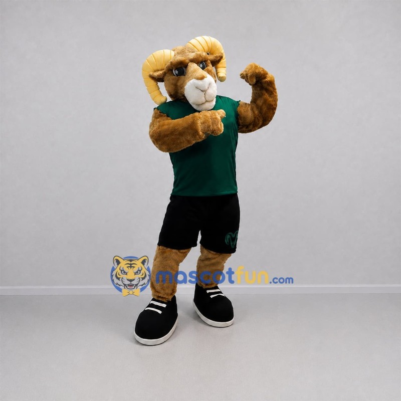 Custom Tan and Green Ram Mascot Costume Adult Full Body Suit for Sports Events Custom Tan and Green Ram Mascot Costume Adult Full Body Suit for Sports Events