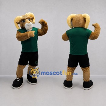 Custom Tan and Green Ram Mascot Costume Adult Full Body Suit for Sports Events