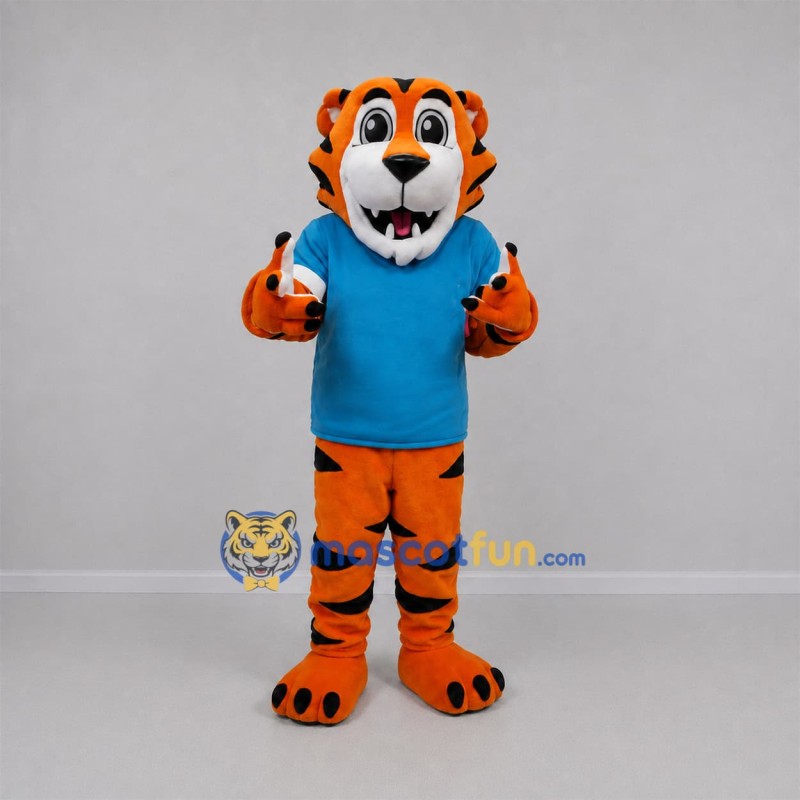 Custom Orange and Blue Tiger Mascot Costume Adult Full Body Suit for Sports Events Custom Orange and Blue Tiger Mascot Costume Adult Full Body Suit for Sports Events