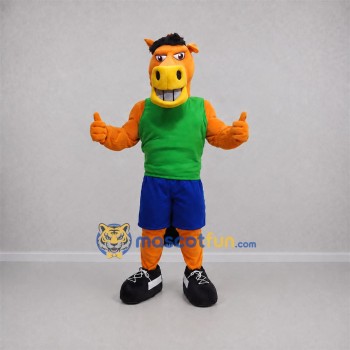 Custom Orange and Green Horse Mascot Costume Adult Full Body Suit for Sports Events
