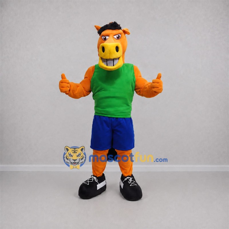 Custom Orange and Green Horse Mascot Costume Adult Full Body Suit for Sports Events Custom Orange and Green Horse Mascot Costume Adult Full Body Suit for Sports Events
