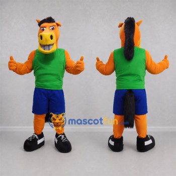 Custom Orange and Green Horse Mascot Costume Adult Full Body Suit for Sports Events