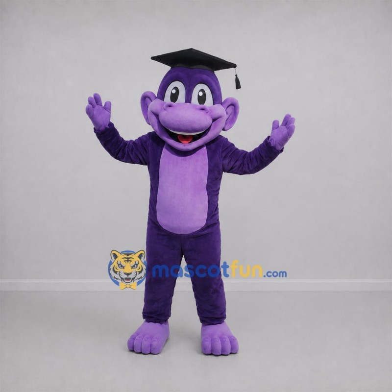 Custom Purple Graduate Monkey Mascot Costume Adult Full Body Suit for Graduation Events Custom Purple Graduate Monkey Mascot Costume Adult Full Body Suit for Graduation Events
