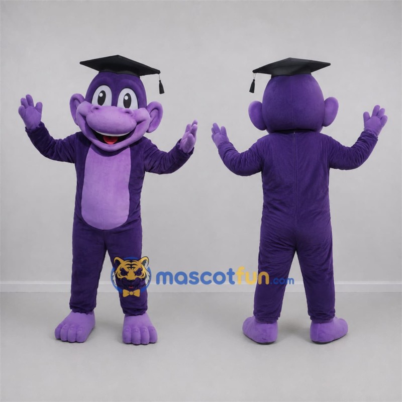 Custom Purple Graduate Monkey Mascot Costume Adult Full Body Suit for Graduation Events Custom Purple Graduate Monkey Mascot Costume Adult Full Body Suit for Graduation Events