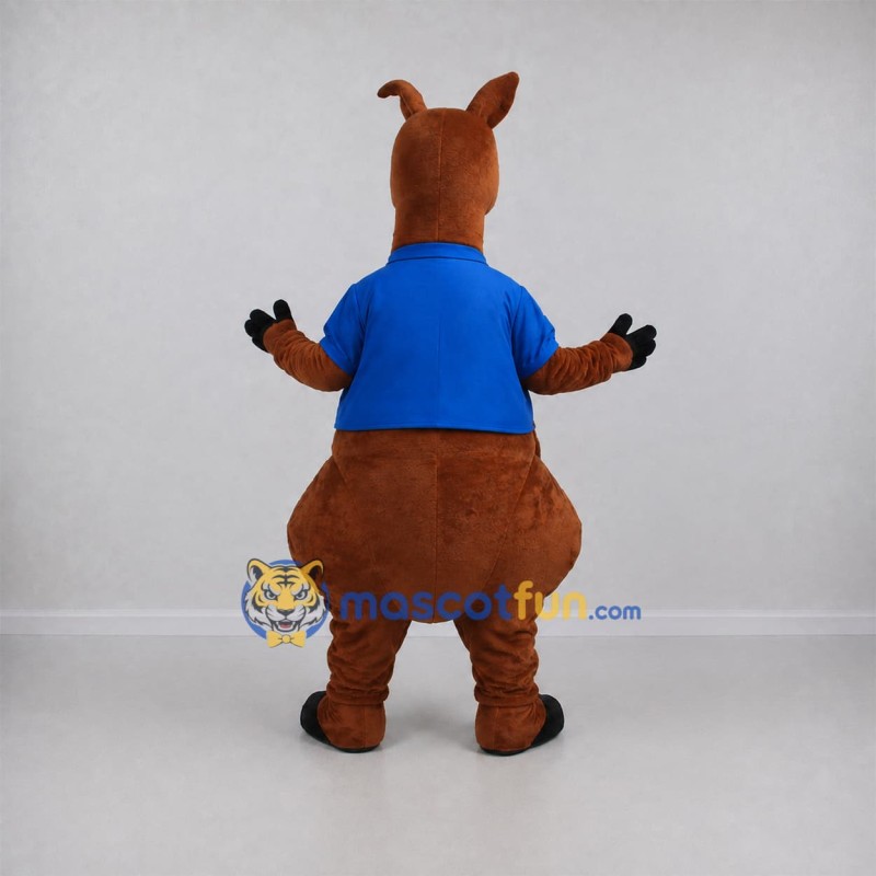 Custom Brown and Blue Police Kangaroo Mascot Costume Adult Full Body Suit for Community Events