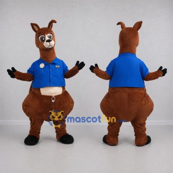 Custom Brown and Blue Police Kangaroo Mascot Costume Adult Full Body Suit for Community Events