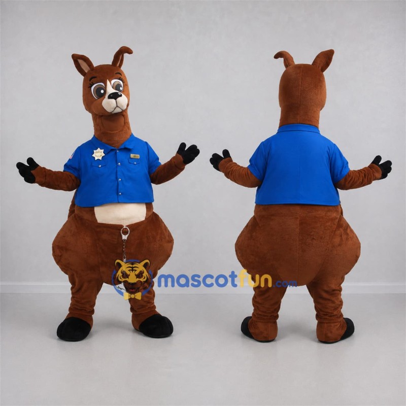Custom Brown and Blue Police Kangaroo Mascot Costume Adult Full Body Suit for Community Events