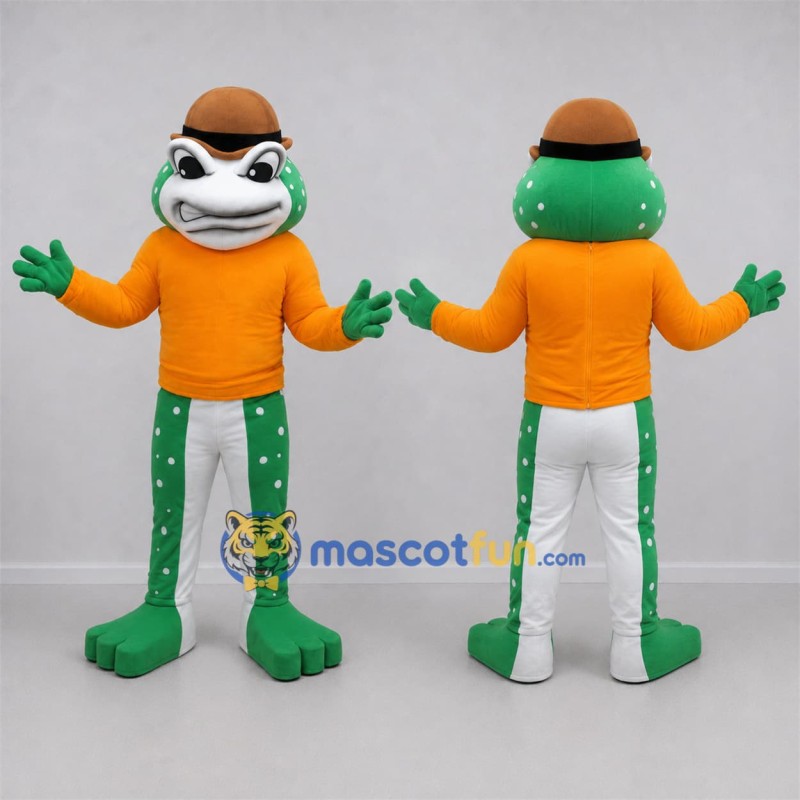 Custom Green and Orange Frog Mascot Costume Adult Full Body Suit for School Events Custom Green and Orange Frog Mascot Costume Adult Full Body Suit for School Events
