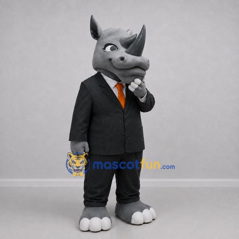 Custom Gray and Black Rhino Mascot Costume Adult Full Body Suit for Business Events Custom Gray and Black Rhino Mascot Costume Adult Full Body Suit for Business Events