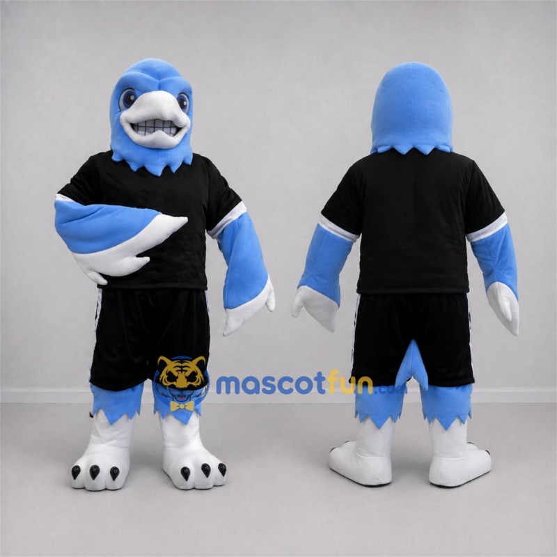 Custom Blue and Black Bird Mascot Costume Adult Full Body Suit for Sports Events