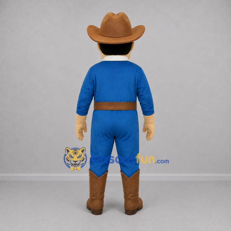 Custom Blue and Brown Cowboy Sheriff Mascot Costume Adult Full Body Suit for Western Events
