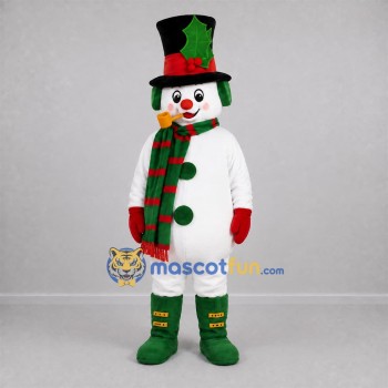 Custom White and Green Snowman Mascot Costume Adult Full Body Suit for Christmas Events Custom White and Green Snowman Mascot Costume Adult Full Body Suit for Christmas Events