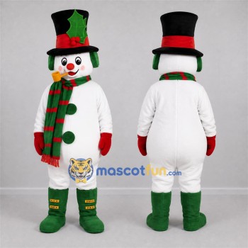 Custom White and Green Snowman Mascot Costume Adult Full Body Suit for Christmas Events