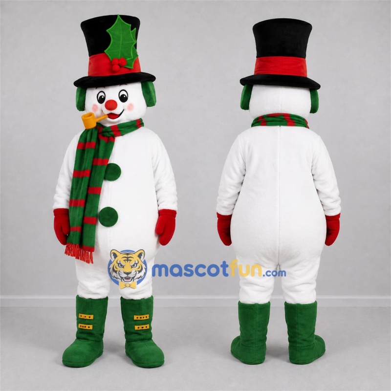 Custom White and Green Snowman Mascot Costume Adult Full Body Suit for Christmas Events Custom White and Green Snowman Mascot Costume Adult Full Body Suit for Christmas Events