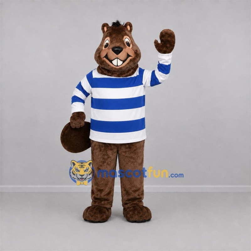 Custom Brown and Blue Beaver Mascot Costume Adult Full Body Suit for School Events Custom Brown and Blue Beaver Mascot Costume Adult Full Body Suit for School Events