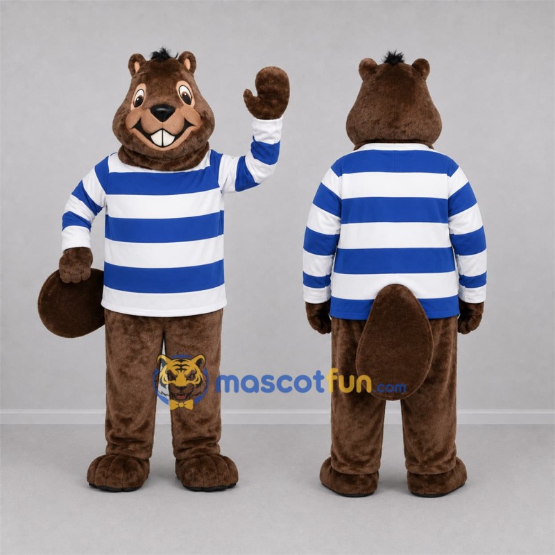 Custom Brown and Blue Beaver Mascot Costume Adult Full Body Suit for School Events Custom Brown and Blue Beaver Mascot Costume Adult Full Body Suit for School Events
