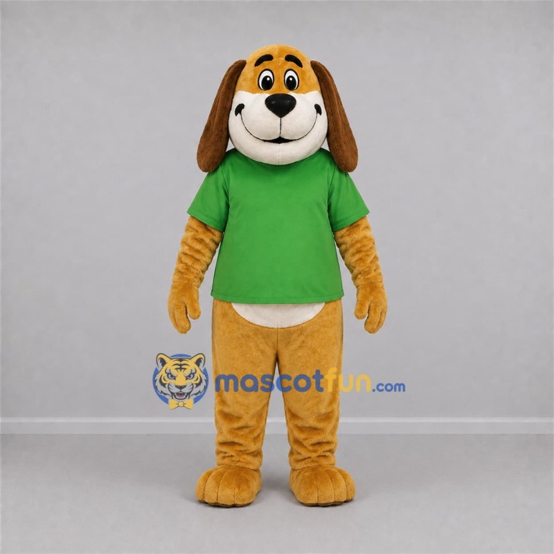 Custom Tan and Green Dog Mascot Costume Adult Full Body Suit for School Events Custom Tan and Green Dog Mascot Costume Adult Full Body Suit for School Events