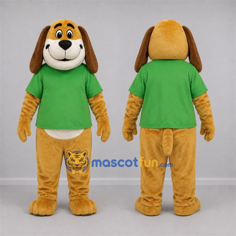 Custom Tan and Green Dog Mascot Costume Adult Full Body Suit for School Events Custom Tan and Green Dog Mascot Costume Adult Full Body Suit for School Events
