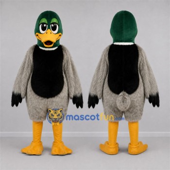 Custom Green and Gray Mallard Duck Mascot Costume Adult Full Body Suit for Nature Events