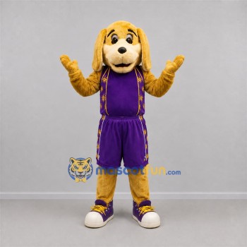 Custom Tan and Purple Dog Mascot Costume Adult Full Body Suit for Sports Events Custom Tan and Purple Dog Mascot Costume Adult Full Body Suit for Sports Events