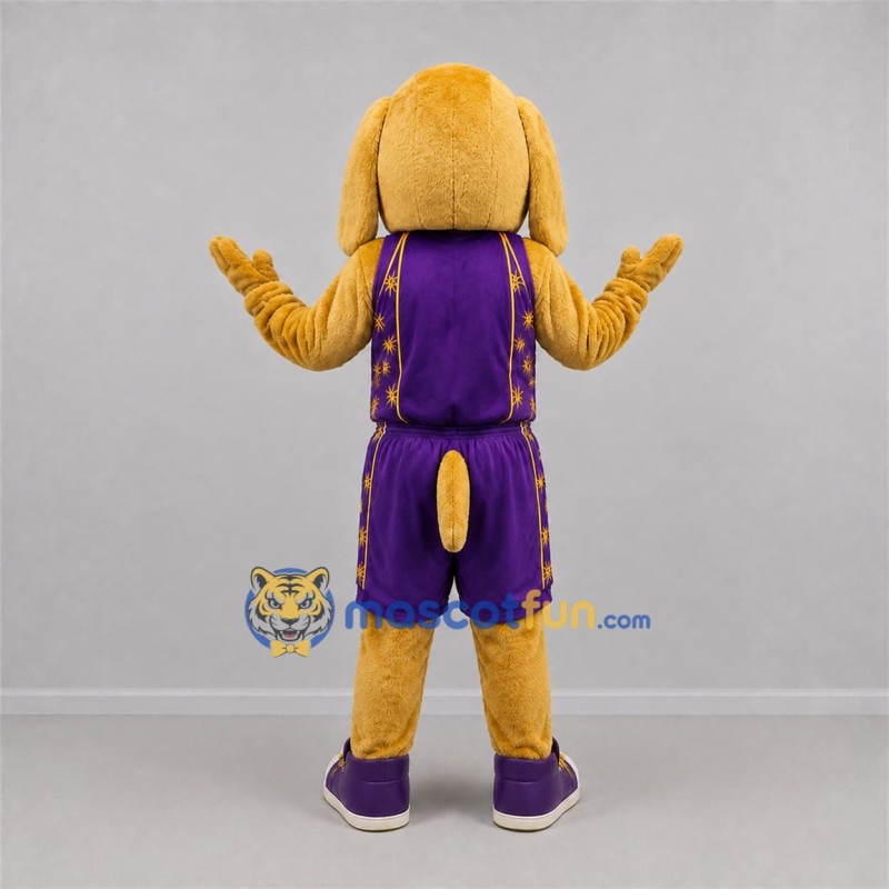 Custom Tan and Purple Dog Mascot Costume Adult Full Body Suit for Sports Events Custom Tan and Purple Dog Mascot Costume Adult Full Body Suit for Sports Events