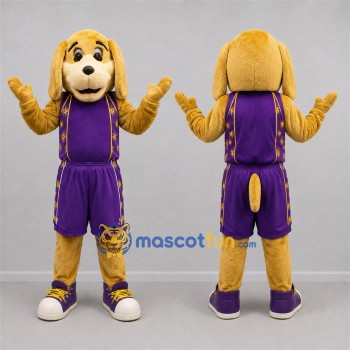 Custom Tan and Purple Dog Mascot Costume Adult Full Body Suit for Sports Events