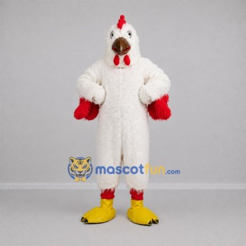 Custom White and Red Rooster Mascot Costume Adult Full Body Suit for Farm Events