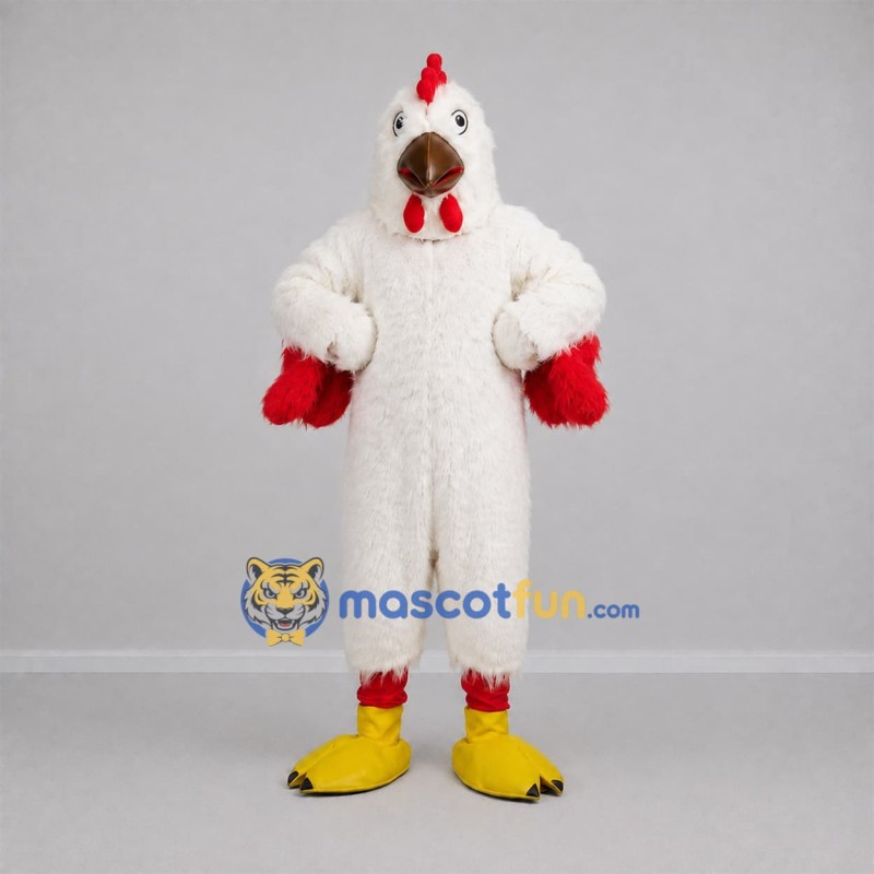 Custom White and Red Rooster Mascot Costume Adult Full Body Suit for Farm Events Custom White and Red Rooster Mascot Costume Adult Full Body Suit for Farm Events