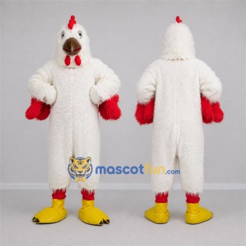Custom White and Red Rooster Mascot Costume Adult Full Body Suit for Farm Events