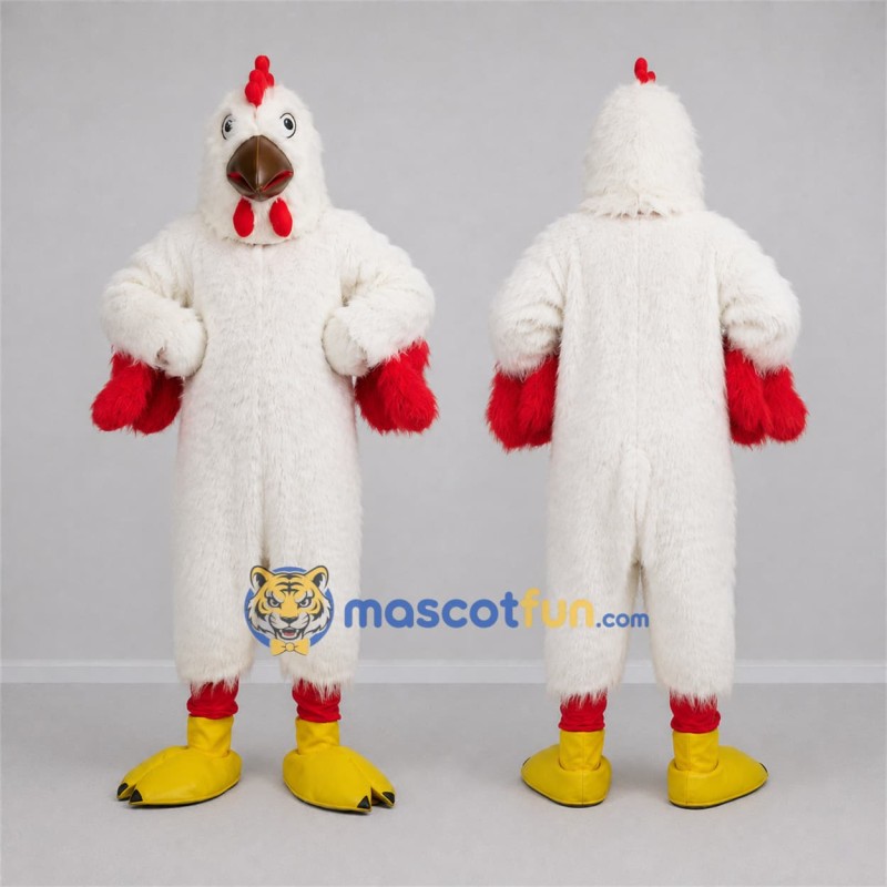 Custom White and Red Rooster Mascot Costume Adult Full Body Suit for Farm Events Custom White and Red Rooster Mascot Costume Adult Full Body Suit for Farm Events