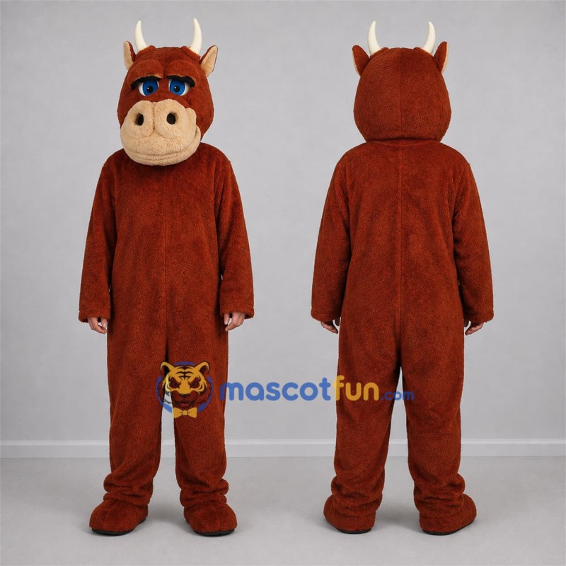Custom Brown and Tan Bull Mascot Costume Adult Full Body Suit for Farm Events Custom Brown and Tan Bull Mascot Costume Adult Full Body Suit for Farm Events