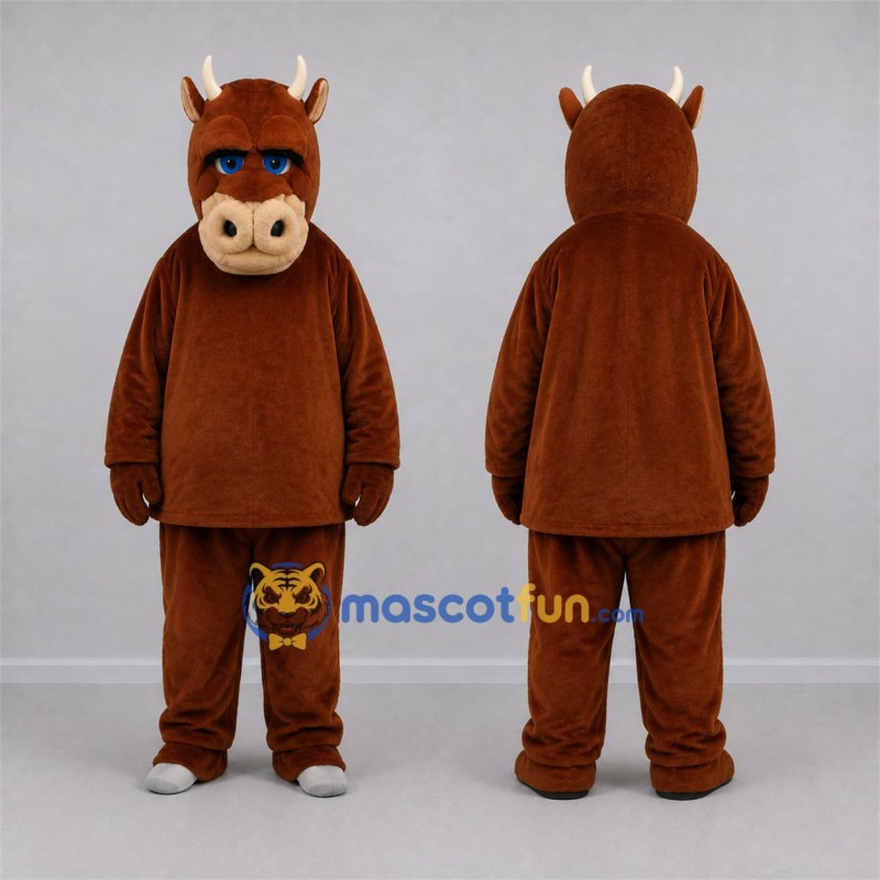 Custom Brown and Tan Bull Mascot Costume Adult Full Body Suit for Farm Events Custom Brown and Tan Bull Mascot Costume Adult Full Body Suit for Farm Events