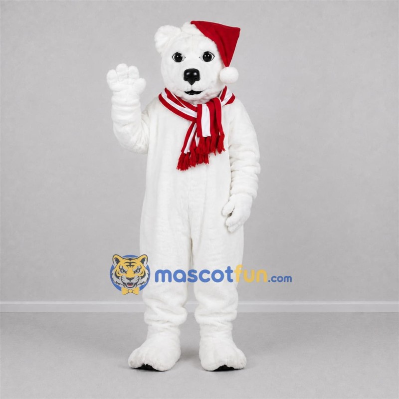 Custom White and Red Christmas Bear Mascot Costume Adult Full Body Suit for Christmas Events Custom White and Red Christmas Bear Mascot Costume Adult Full Body Suit for Christmas Events