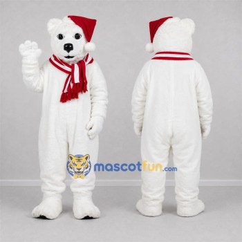 Custom White and Red Christmas Bear Mascot Costume Adult Full Body Suit for Christmas Events