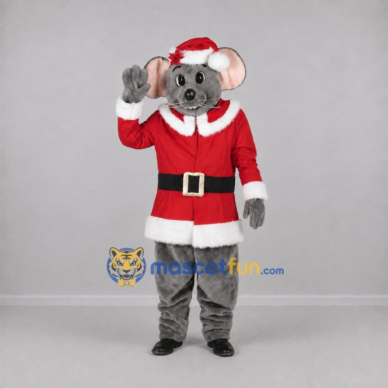 Custom Gray and Red Santa Mouse Mascot Costume Adult Full Body Suit for Christmas Events Custom Gray and Red Santa Mouse Mascot Costume Adult Full Body Suit for Christmas Events