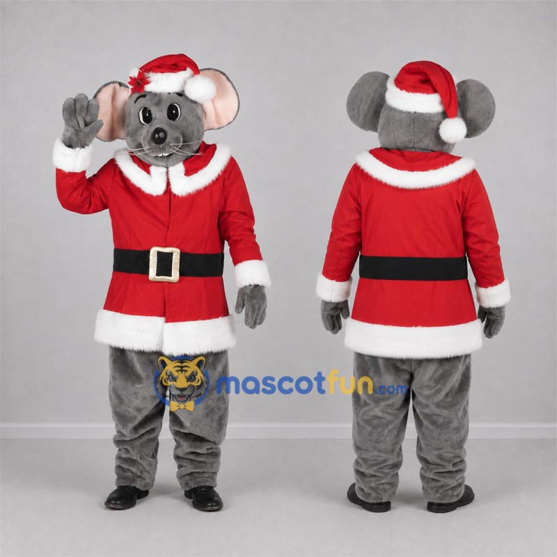 Custom Gray and Red Santa Mouse Mascot Costume Adult Full Body Suit for Christmas Events Custom Gray and Red Santa Mouse Mascot Costume Adult Full Body Suit for Christmas Events