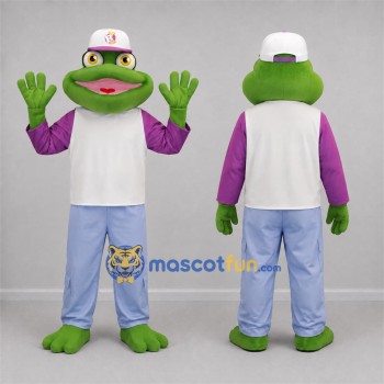 Custom Green and Purple Frog Mascot Costume Adult Full Body Suit for School Events