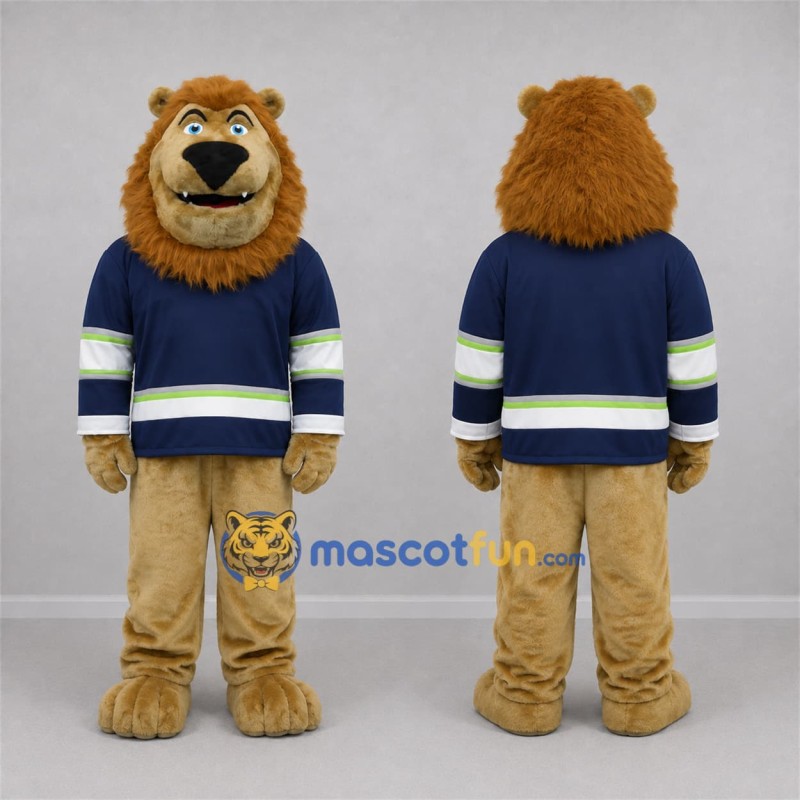 Custom Brown and Navy Blue Lion Mascot Costume Adult Full Body Suit for Sports Events Custom Brown and Navy Blue Lion Mascot Costume Adult Full Body Suit for Sports Events
