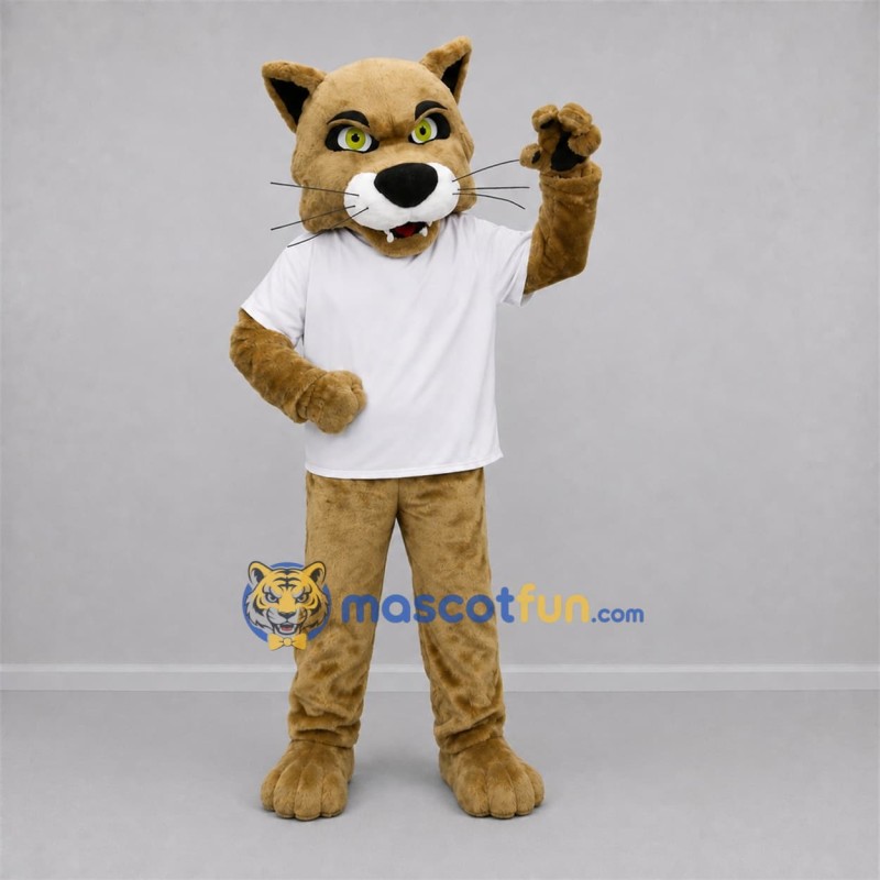 Custom Tan and White Wildcat Mascot Costume Adult Full Body Suit for Sports Events Custom Tan and White Wildcat Mascot Costume Adult Full Body Suit for Sports Events