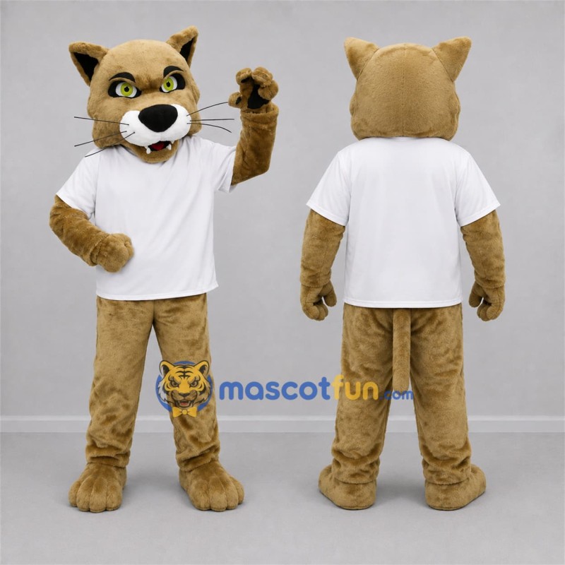 Custom Tan and White Wildcat Mascot Costume Adult Full Body Suit for Sports Events Custom Tan and White Wildcat Mascot Costume Adult Full Body Suit for Sports Events