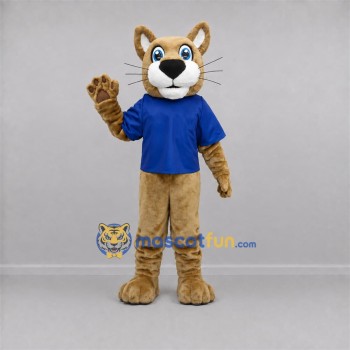 Custom Tan and Blue Cat Mascot Costume Adult Full Body Suit for School Events