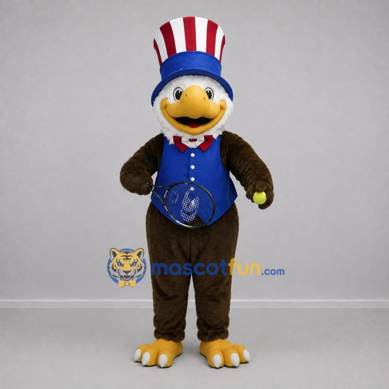 Custom Brown and Blue Patriot Eagle Mascot Costume Adult Full Body Suit for Patriotic Events
