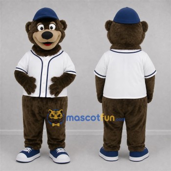 Custom Brown and White Baseball Bear Mascot Costume Adult Full Body Suit for Sports Events